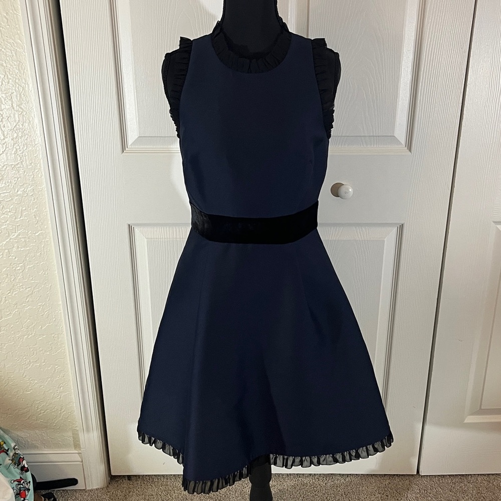 Kate Spade New York Star Blue Mini Dress With Ruffle and Velvet Details Size 2
